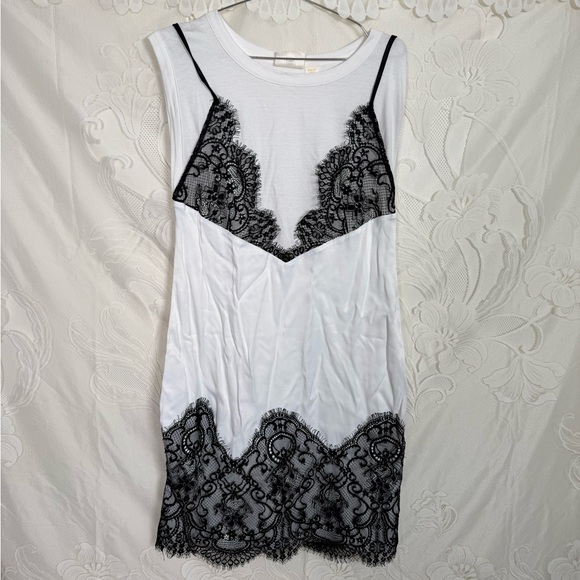 Maeve Anthropologie Lace Trim Layered Slip Dress White Black Contrast - Picture 2 of 10